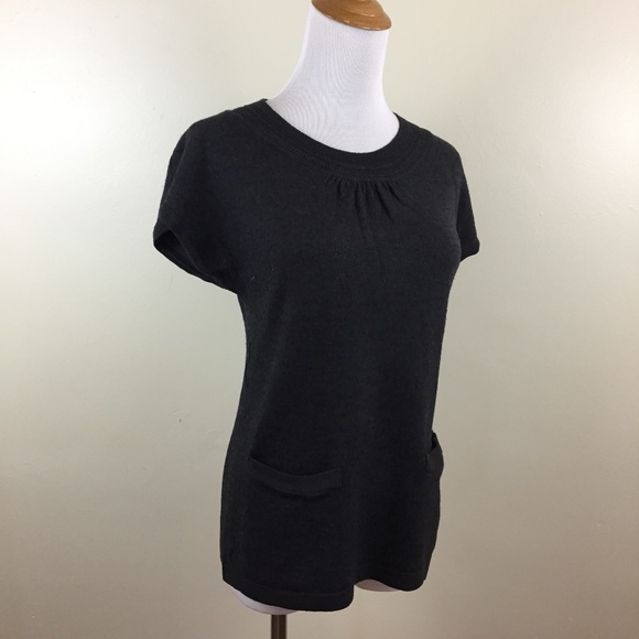 OLIVE DES OLIVE Black Wool Blend Pockets Short Sleeve Pockets Knit Sweater - Picture 1 of 8